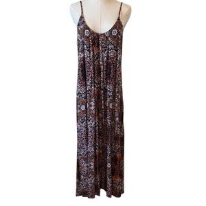 Rachel Zoe Rust and Black Bohemian Maxi Dress with Spaghetti Straps Size S